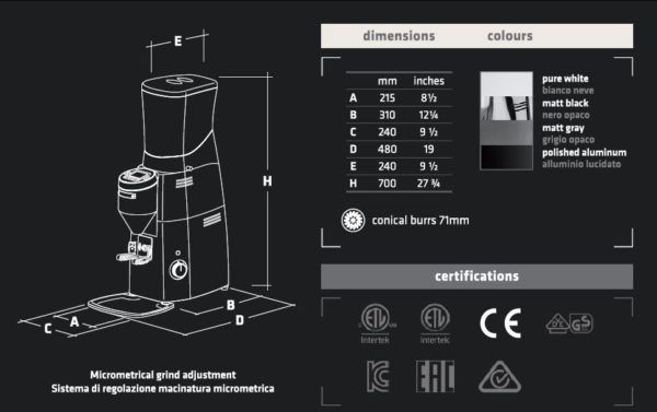 Mazzer Kold S Electronic dimensions